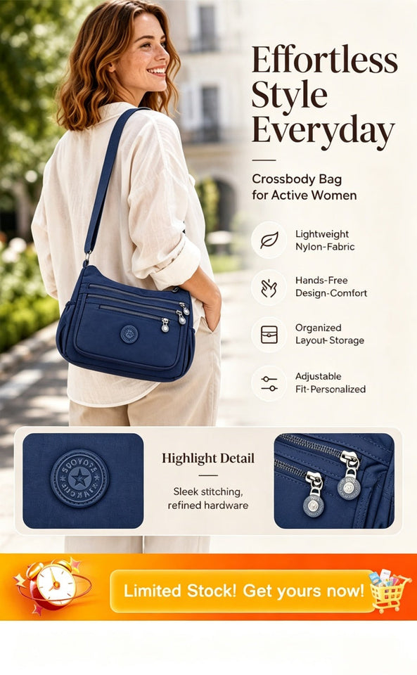 { Buy 1 Get 1 Free } Lightweight Nylon Crossbody Bag – Multi-Pocket, Water-Resistant, Adjustable