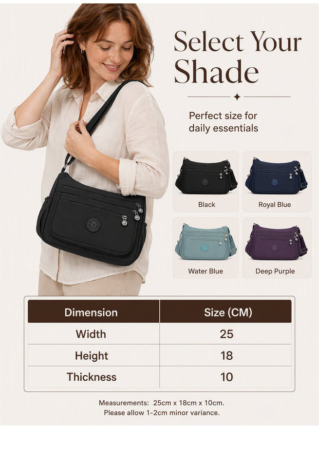 { Buy 1 Get 1 Free } Lightweight Nylon Crossbody Bag – Multi-Pocket, Water-Resistant, Adjustable