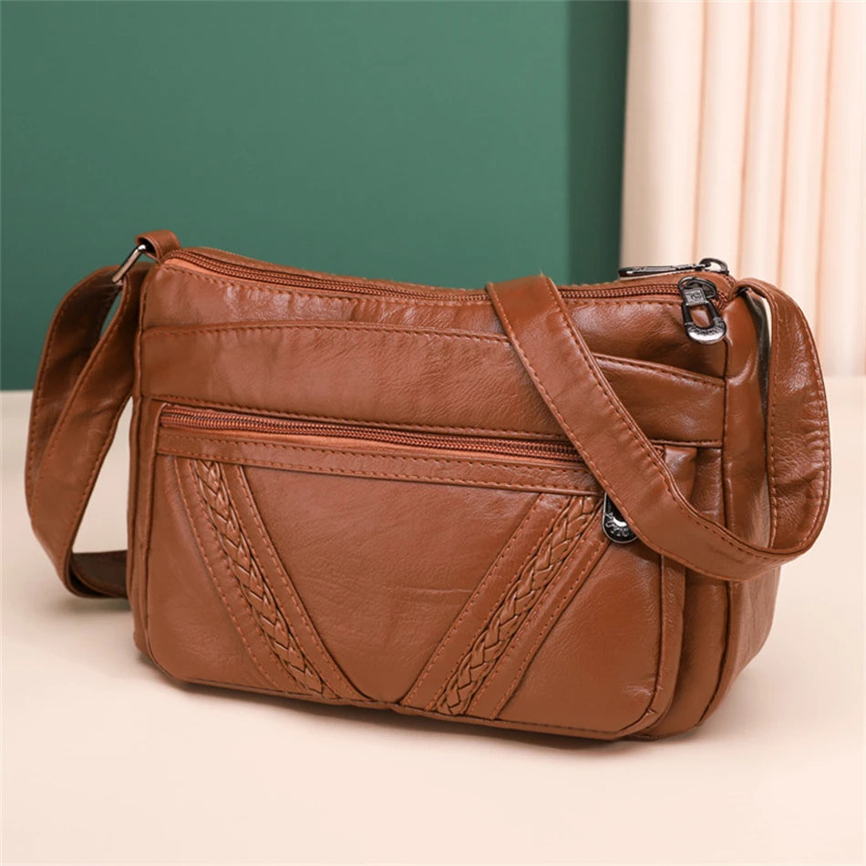 { Pack 2 } Women Soft PU Lightweight Crossbody Bag – Multiple Pockets