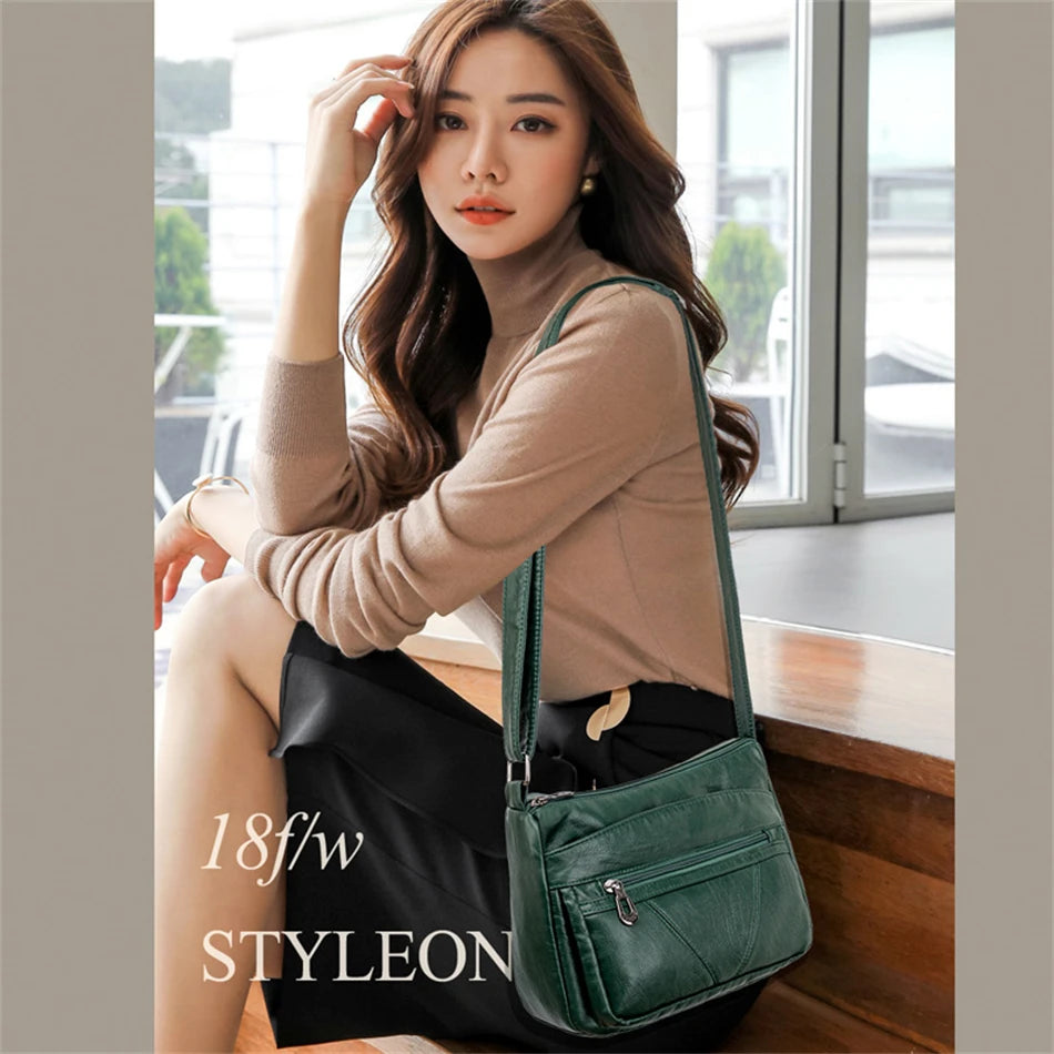 { Pack 2 } Women Soft PU Lightweight Crossbody Bag – Multiple Pockets