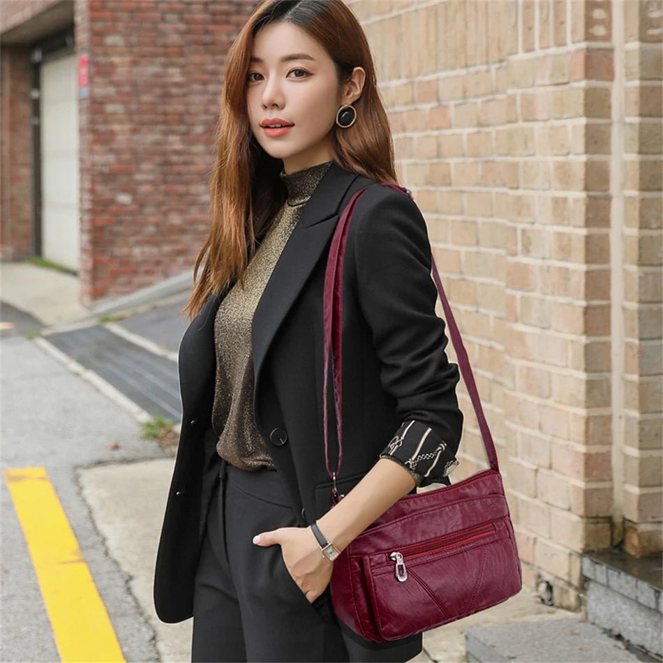 { Pack 2 } Women Soft PU Lightweight Crossbody Bag – Multiple Pockets