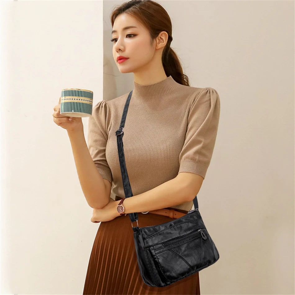 { Pack 2 } Women Soft PU Lightweight Crossbody Bag – Multiple Pockets