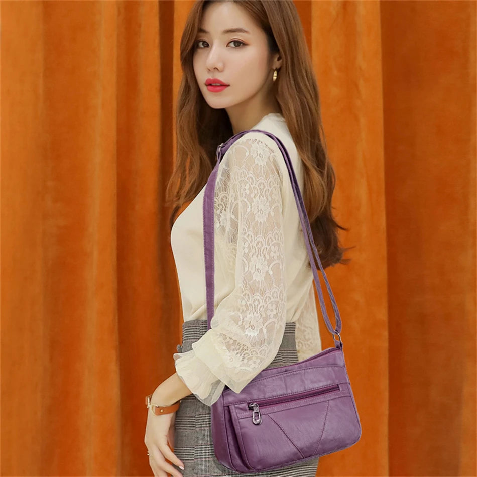 { Pack 2 } Women Soft PU Lightweight Crossbody Bag – Multiple Pockets