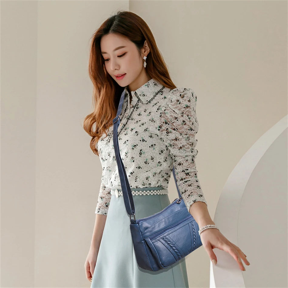 { Pack 2 } Women Soft PU Lightweight Crossbody Bag – Multiple Pockets