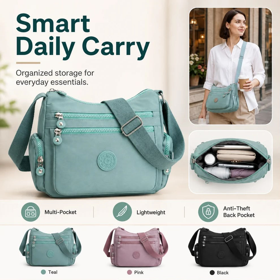 { Buy 1 Get 1 Free } Lightweight Nylon Crossbody Bag – Multi-Pocket, Water-Resistant, Adjustable