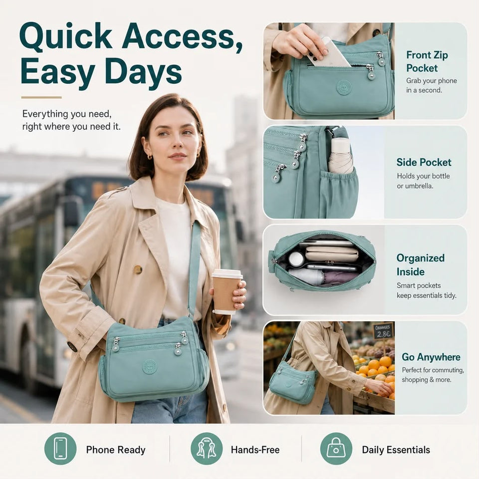 { Buy 1 Get 1 Free } Lightweight Nylon Crossbody Bag – Multi-Pocket, Water-Resistant, Adjustable