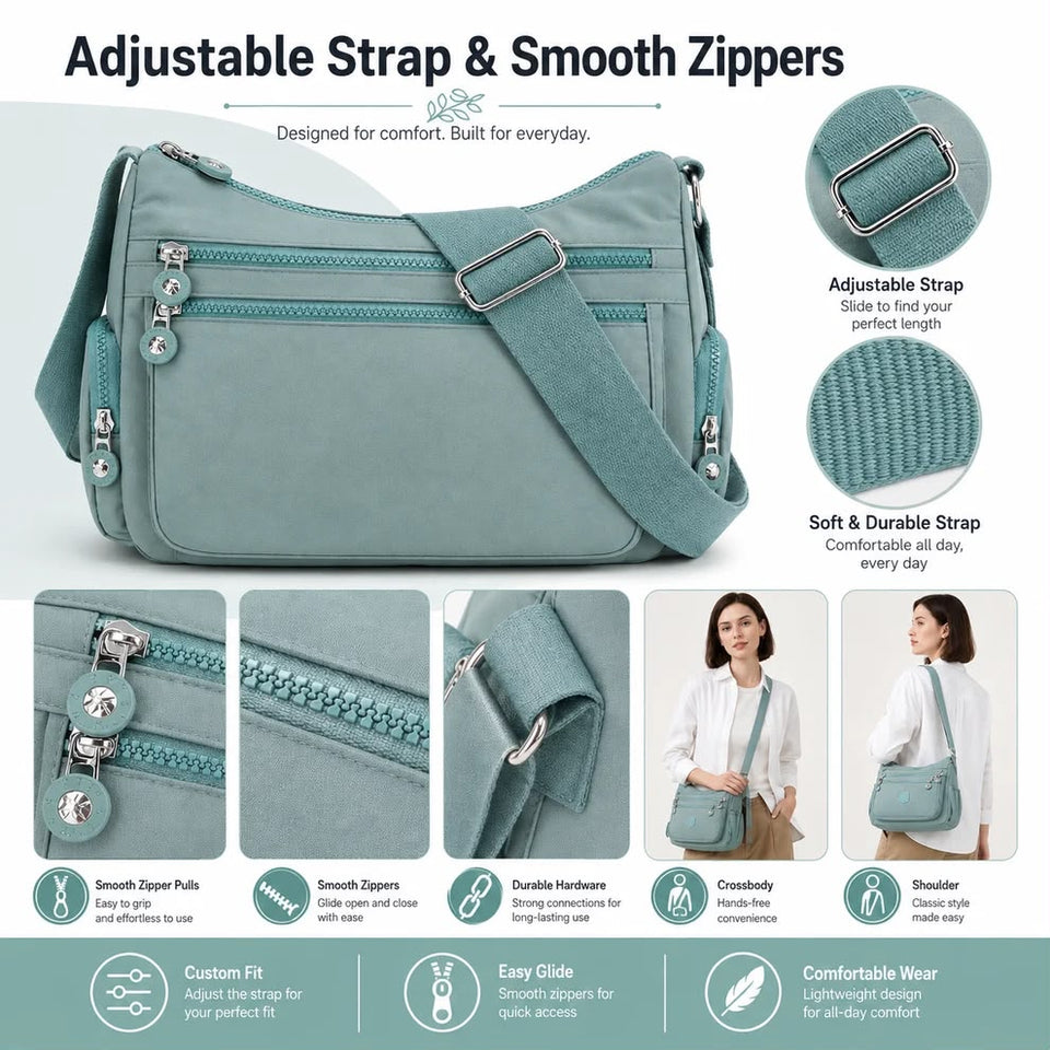 { Buy 1 Get 1 Free } Lightweight Nylon Crossbody Bag – Multi-Pocket, Water-Resistant, Adjustable