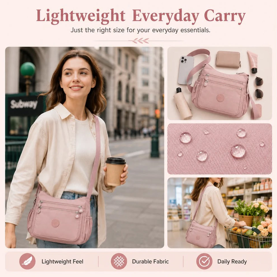 { Buy 1 Get 1 Free } Lightweight Nylon Crossbody Bag – Multi-Pocket, Water-Resistant, Adjustable