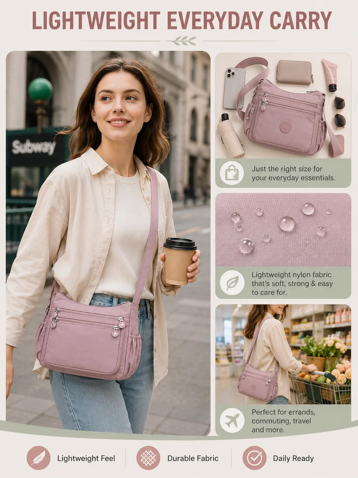 { Buy 1 Get 1 Free } Lightweight Nylon Crossbody Bag – Multi-Pocket, Water-Resistant, Adjustable