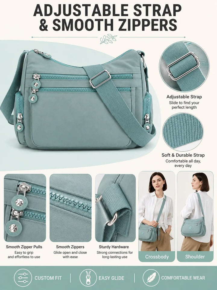 { Buy 1 Get 1 Free } Lightweight Nylon Crossbody Bag – Multi-Pocket, Water-Resistant, Adjustable