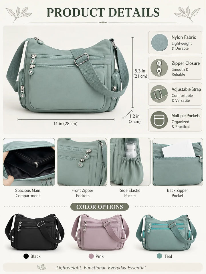{ Buy 1 Get 1 Free } Lightweight Nylon Crossbody Bag – Multi-Pocket, Water-Resistant, Adjustable