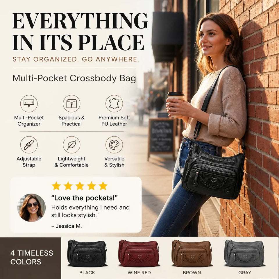 { Pack 2 } Women Soft PU Lightweight Crossbody Bag – Multiple Pockets